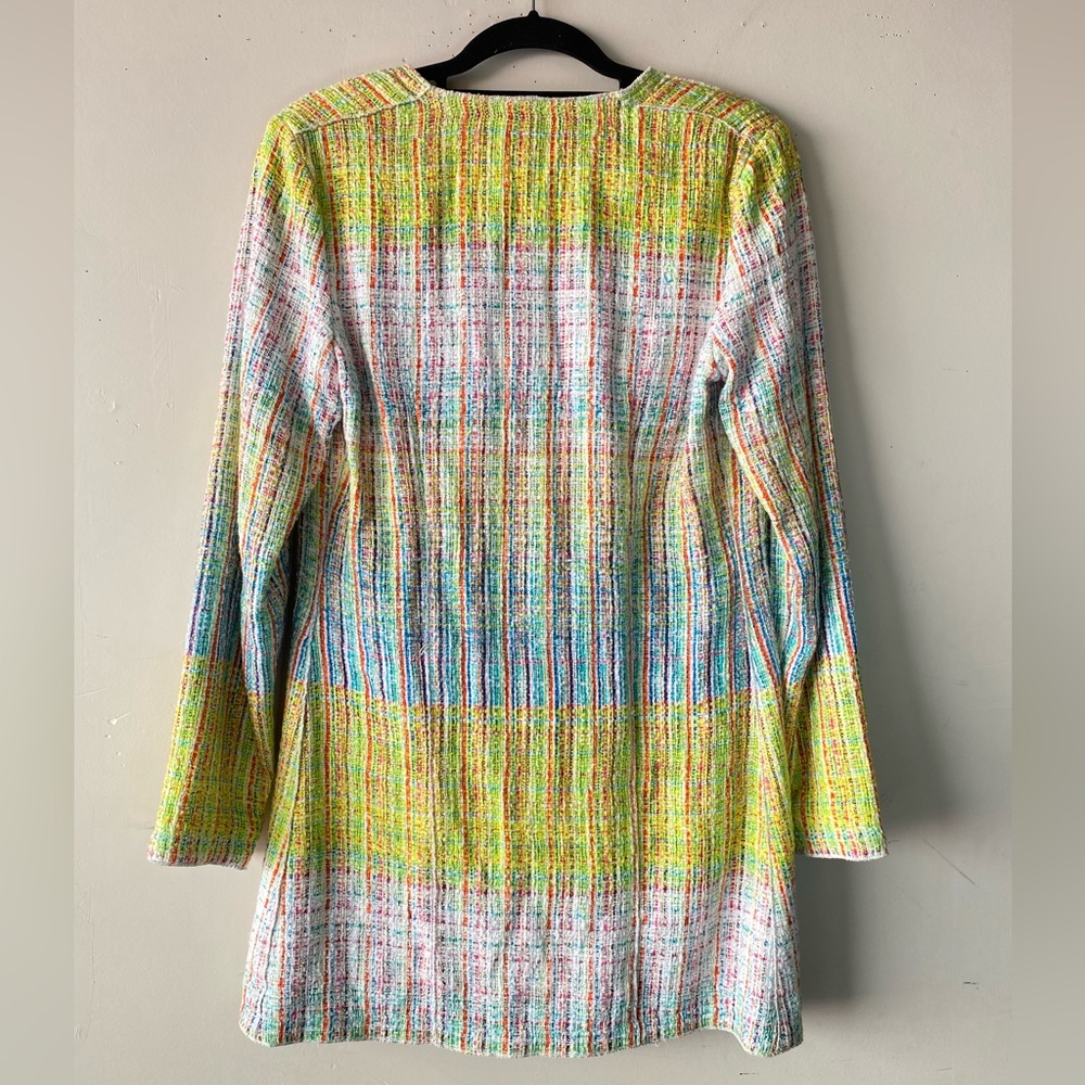 BLONDE No.8 STOCKHOLM Tweed Long Blazer Neon Trim Yellow Blue M Coat - Picture 6 of 16